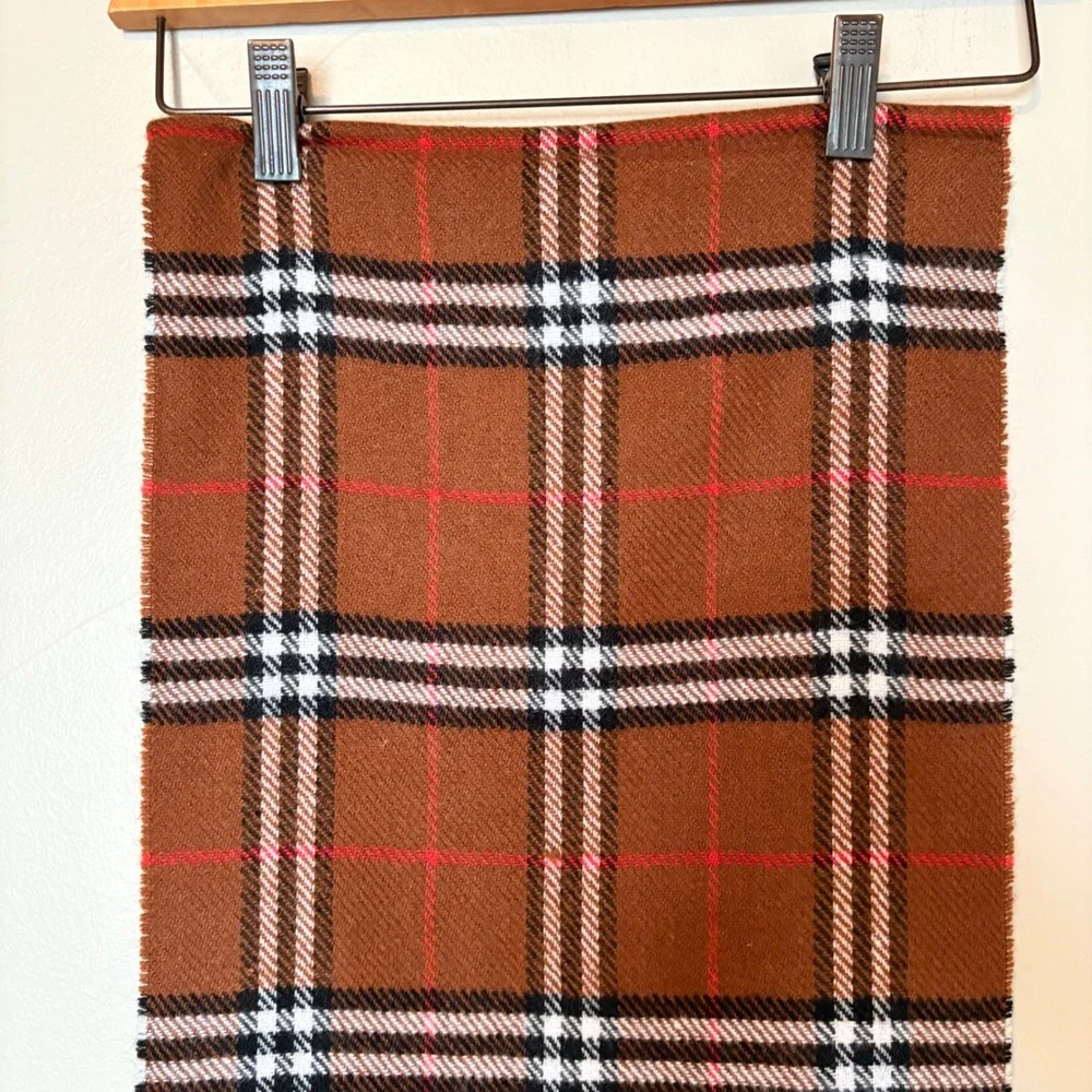 Men's 100% Cashmere Scarf Plaid Made in Scotland Brown Red White Black 68